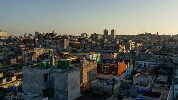 Aerial Time Lapse of the residential neighborhood in the Old Havana City, Capital of Cuba, during a
