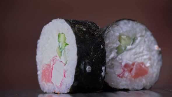 Fresh Sushi Roll Maki Rotate Close Up