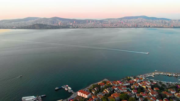 Aerial View of Princes Islands in facade to Istanbul Turkey - Büyükada Adalar