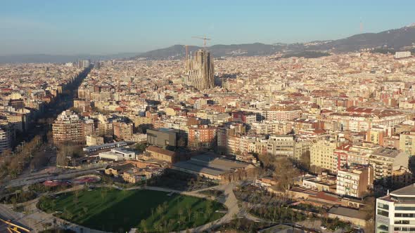 Aerial View of Morning Barcelona and Its Slender Quarters