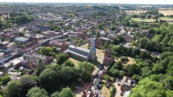 Hadleigh  town centre Suffolk, UK drone aerial view