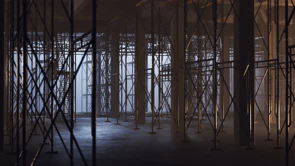 Reinforced concrete building construction site. The floor with scaffolding.