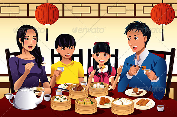 Chinese Family Eating Dim Sum