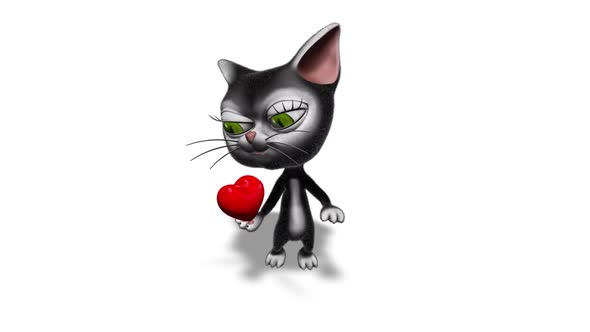 3D Kitty Cat Show Heart  Looped on White alt