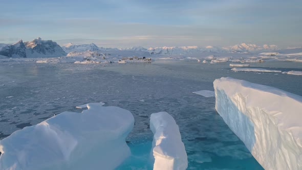 Antarctica Big Iceberg Vernadsky Station Aerial