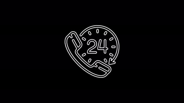 Telephone 24 hours support icon abstract seamless animation of 4k neon lines. Beautiful animation