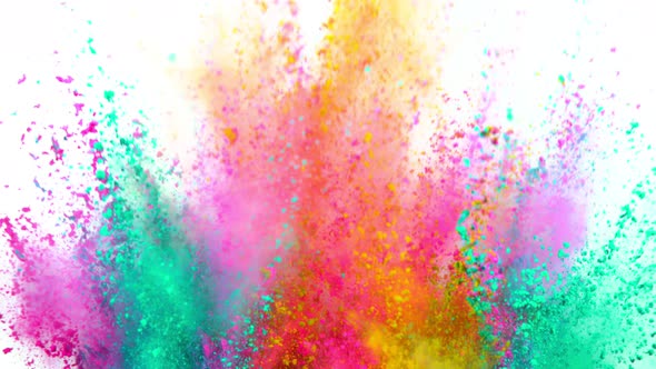 Super Slowmotion Shot of Color Powder Explosion Isolated on White Background