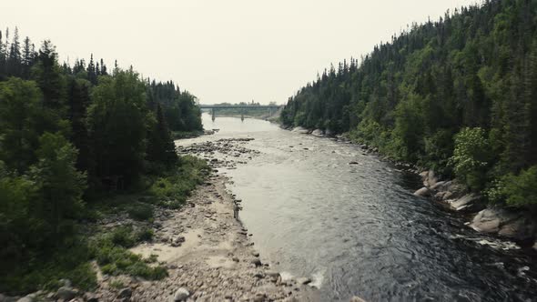 4K Salmon river going downstream - Drone flying - open ocean