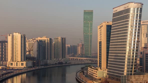 Aerial View of New Modern Skyscrapers in Luxury Dubai Timelapse