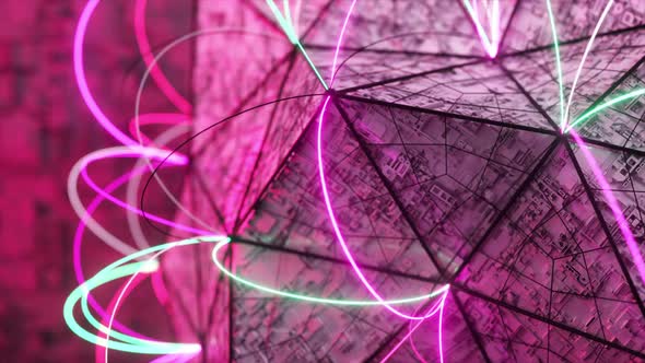 Abstract Volumetric Polygon with Connecting Neon Lines at the Corners