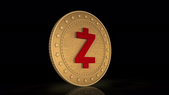 Zcash ZEC cryptocurrency golden coin loop on digital background