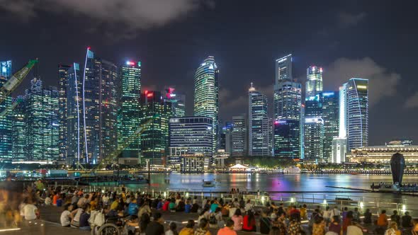 Light and Water Show Along Promenade in Front of Marina Bay Sands Timelapse Hyperlapse