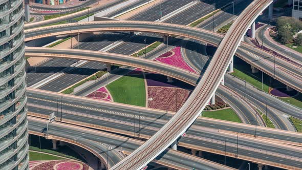 Aerial View of Highway Interchange in Dubai Downtown Timelapse