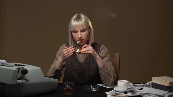 Portrait of Puzzled Confused Woman 20s Trying to Calm Down or Relax While Investigating Crime in