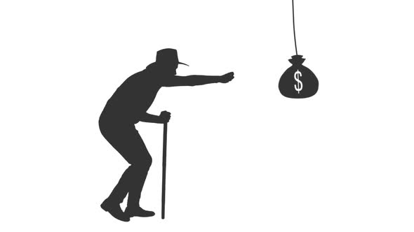 Silhouette of Elderly Man Chasing Money alt