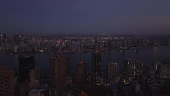 Forwards Fly Above City After Sunset