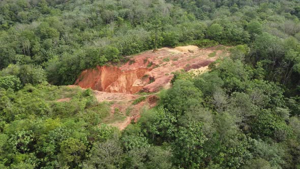 Aerial view red soil land