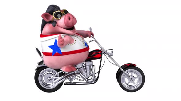 Fun 3D cartoon animation of a rocker Pig