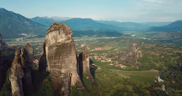 Aerial View Of The Mountains And Meteora Monasteries In Greece