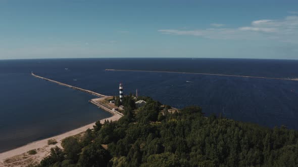 Aerial View of the Lighthouse and Mole at River Daugava in Latvia