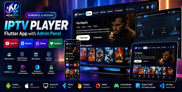 Nova IPTV Player | Flutter App With PHP Admin Panel