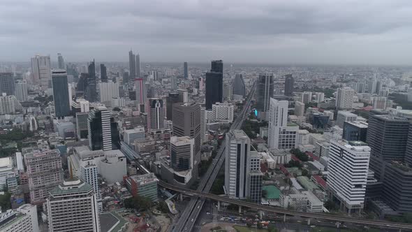 Bangkok thailand aerial city view drone footage over the city.