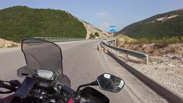 POV Biker Rides on Motorbike By Empty Mountain Highway Albania Moto Adventure