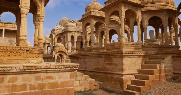 Bada Bagh Cenotaphs (Hindu Tomb Mausoleum) Made of Sandstone in Indian Thar Desert. Jaisalmer