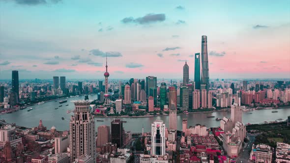 Aerial Footage of Shanghai Pudong at Dusk