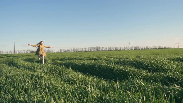 Child Girl Running At The Field 4