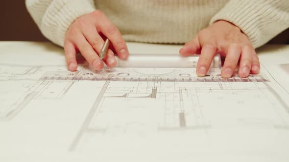 Architect Designer Drawing Closeup