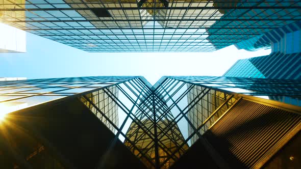 Downtown Looking up at Office Building Architecture in the Financial District of Hong Kong