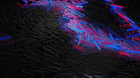 3d Abstract Looped Bg with Lot of Gray Rectangles Lay on Plane and Light Up Blue Red Purple