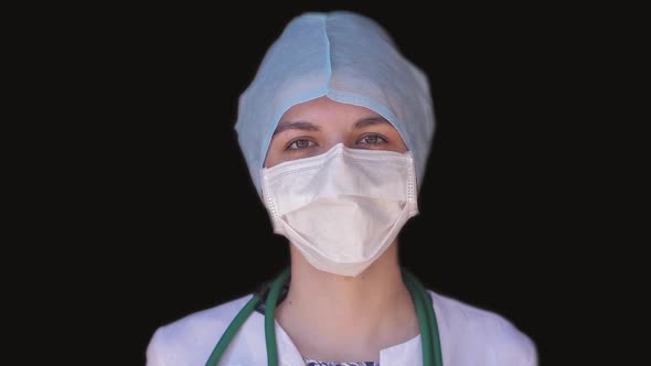 Protection Against Contagious Disease, Coronavirus. Female Doctor Portrait Wearing Medical Mask 