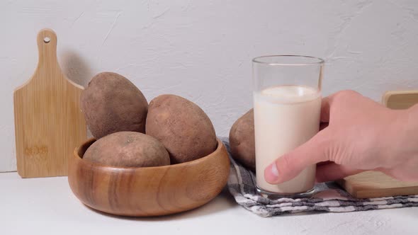Potato Milk in Glass and Potato