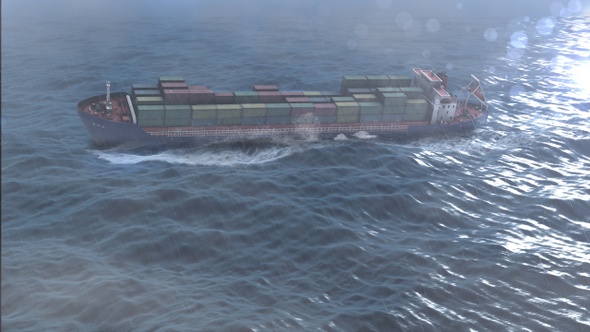 Cargo Container Ship in storm with big waves- Aerial 