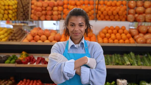 Portrait of Smiling Woman Grocery Store Employee