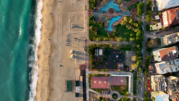 Beach Infrastructure Aerial View 4 k Alanya Turkey