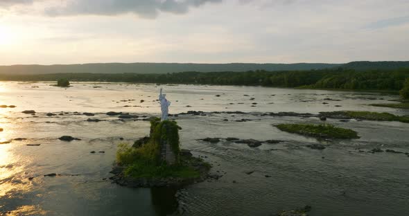 Statue In River View From Drone 1