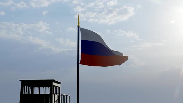 Soldier Guarding the Border Under the Russian Flag