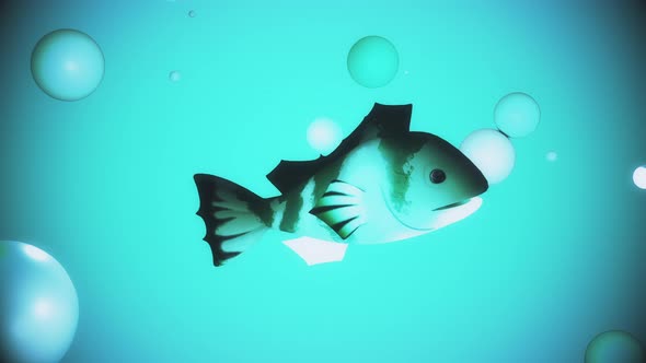 Cute Cartoon Fish Swimming Among Bubbles In Aquatic Colorful Background