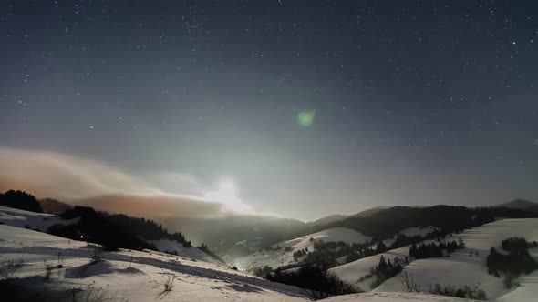 Winter Night Sky with Wtars and Moon Light