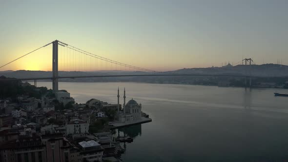 Ortakoy Mosque and Istanbul Bosphorus Bridge Aerial Video