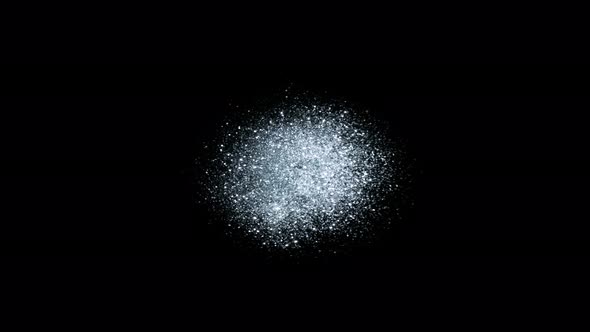 Super Slow Motion Shot of Round Silver Glittering Explosion Isolated on Black at 1000Fps