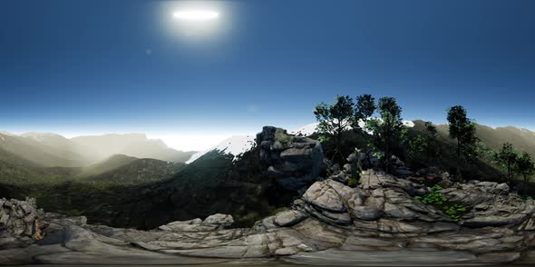 Vr 360 Aerial Camera Moving Above Rocks in Mountains alt