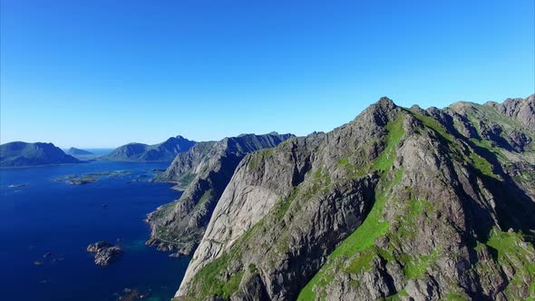 Aerial view of peaks on Lofoten, Norway