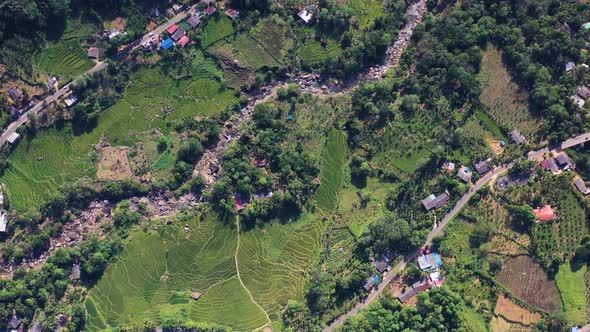 Aerial view of houses in countryside near Nuwara Eliya, Sri Lanka