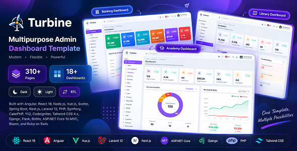 Turbine – Multipurpose Admin Dashboard Template | HTML, React, Angular, Vue & Laravel