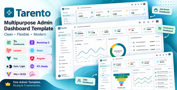 Tarento – Multipurpose Admin Dashboard Template | Bootstrap 5, Laravel, React, Vue & Angular