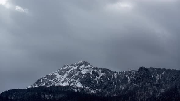 Windy winter weather. Clouds and fog